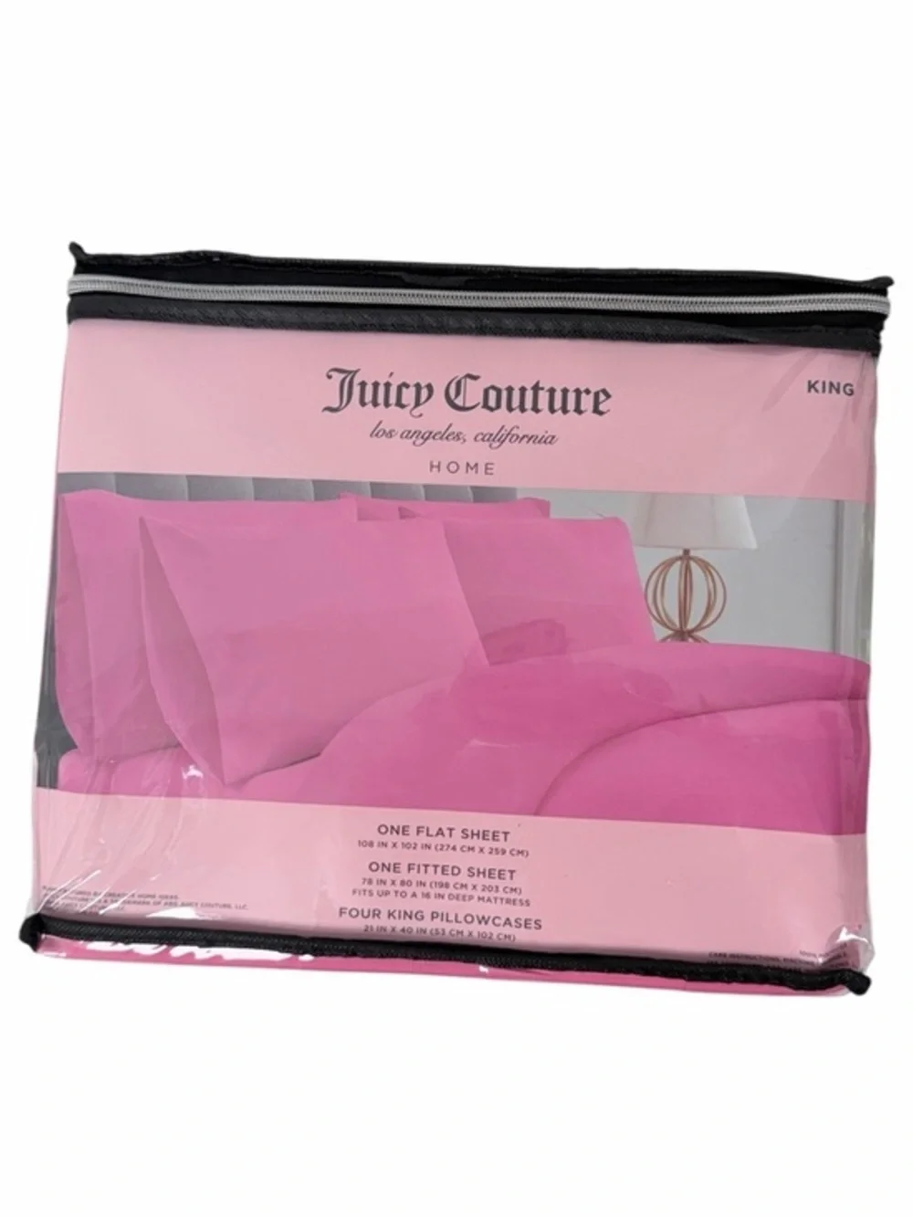 Juicy Couture Home King Sheet Set Bright Pink 6 Piece Bedding Set Flat Fitted